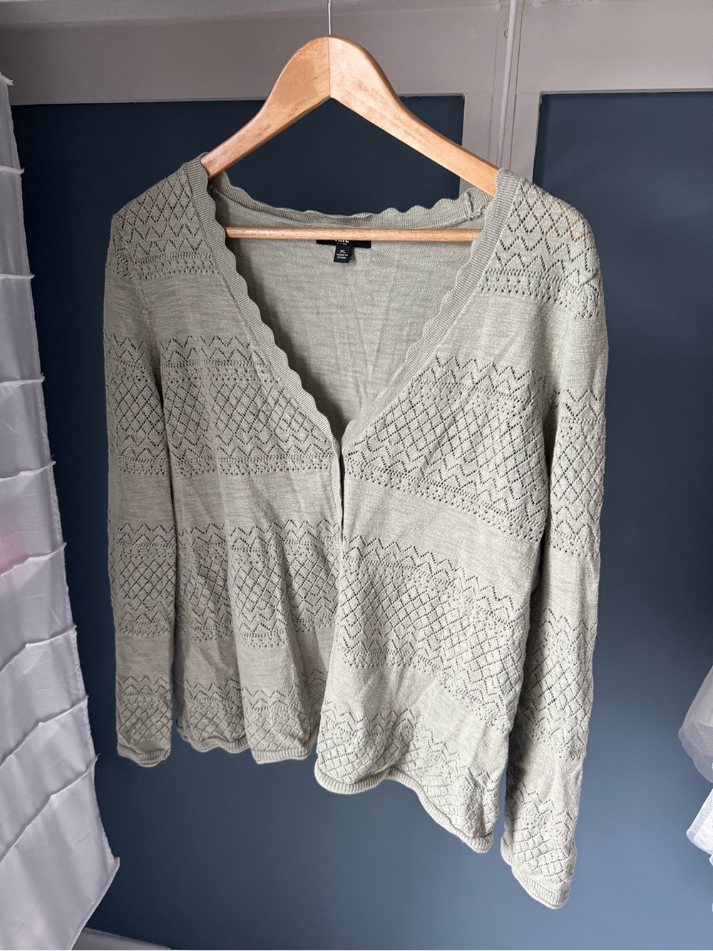 Frye Olive Green Openwork Knit Cardigan 100% Cotton